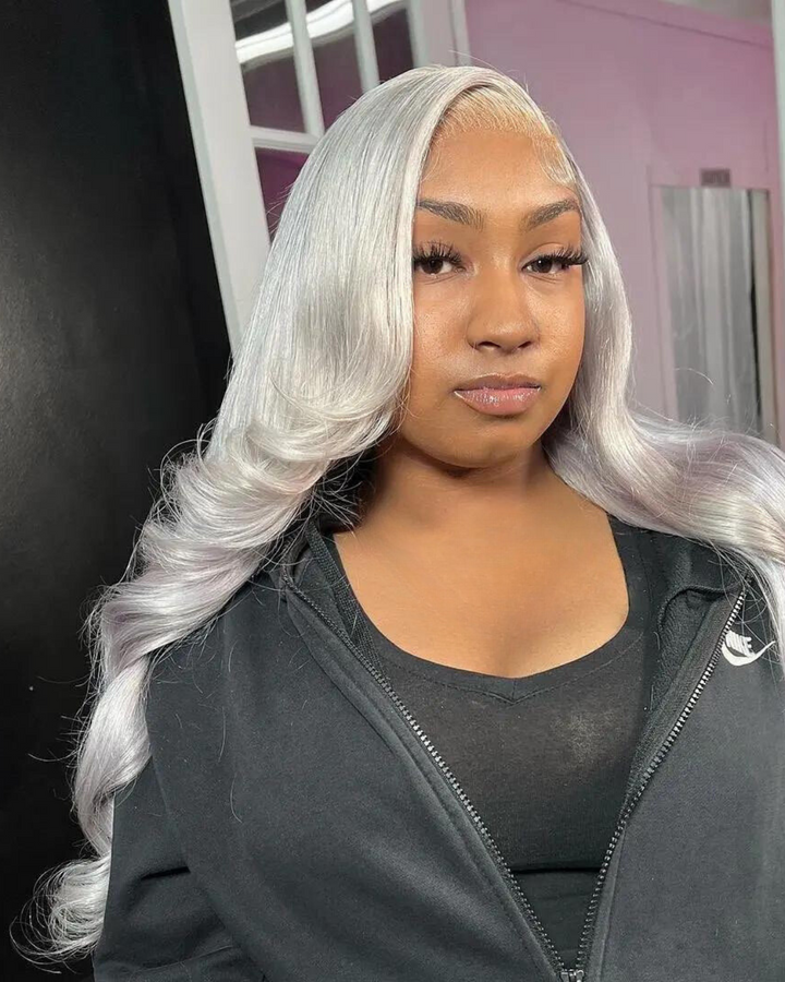Perruque Lace Wig Body Wave Gris Argenté