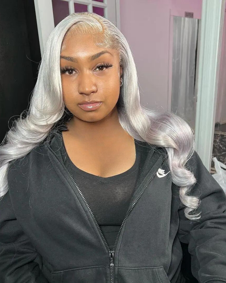 Perruque Lace Wig Body Wave Gris Argenté
