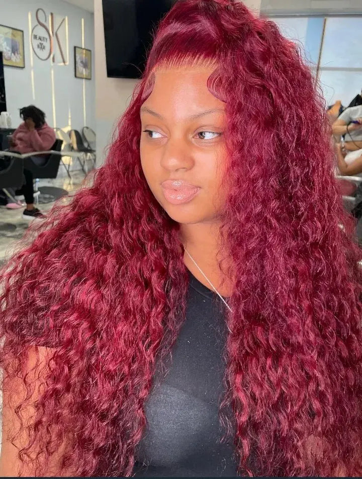 360 Burgundy Deep Wave Lace Wig