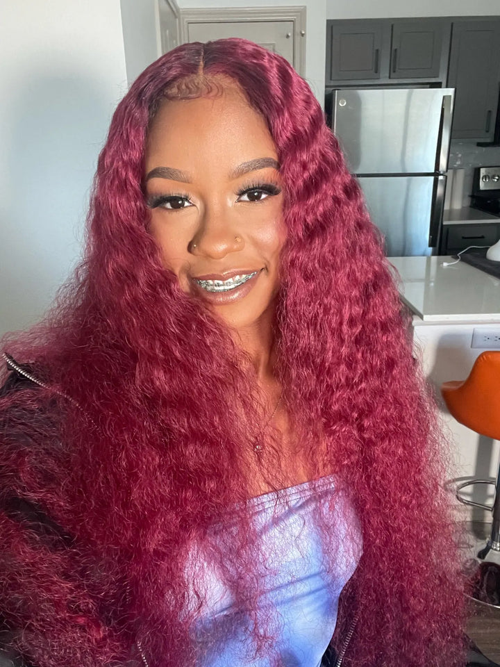 13x4  Burgundy Deep Wave Lace Wig