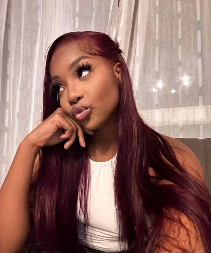 13x4 Burgundy Straight Lace Wig