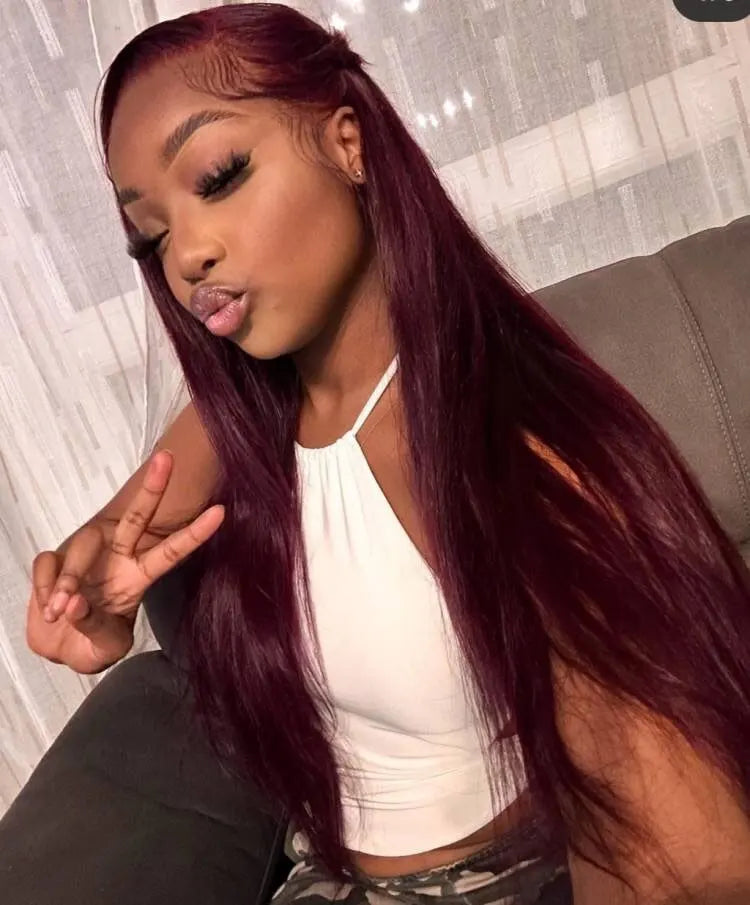 13x4 Burgundy Straight Lace Wig