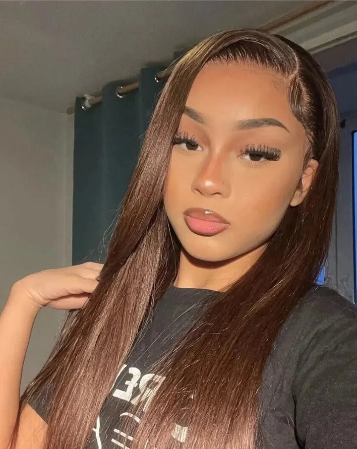 4x4 Chocolate Brown Straight Lace Wig