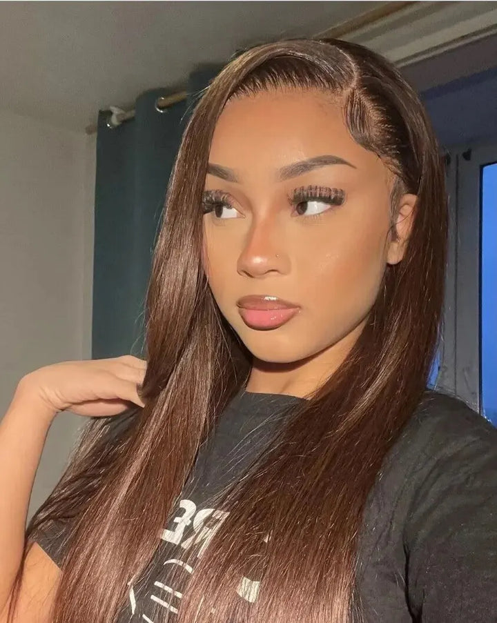 4x4 Chocolate Brown Straight Lace Wig