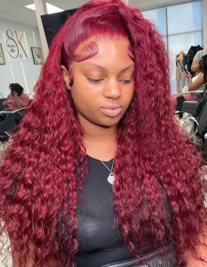 13x4  Burgundy Deep Wave Lace Wig