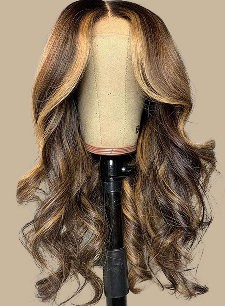 P4/27 Highlight Honey Blonde Body Wave 4x4 Closure Lace Wig