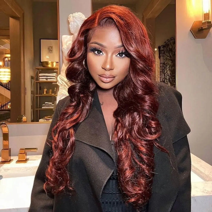 4x4 Reddish Brown Body Wave Wig