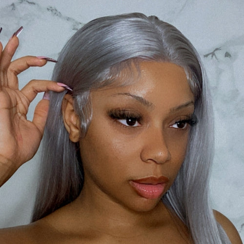 Silver Grey Straight Lace Frontal Wig